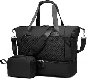 37L Gym Duffle Bag for Women,Weekender Overnight Bag with USB Charging Port,Sports Travel Bag with Wet Pocket,Adjustable Strap for Gym, Yoga,A