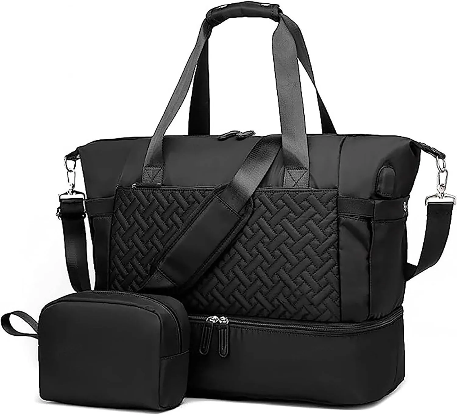 37L Gym Duffle Bag for Women,Weekender Overnight Bag with USB Charging Port,Sports Travel Bag with Wet Pocket,Adjustable Strap for Gym, Yoga,A