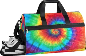Abstract Swirl Tie Dye Resistant Sports Gym Bag for Women Men Travel Duffel bag with Wet Pocket & Shoes Compartment Waterproof Weekender Bag 19.7"x9.9"x13"