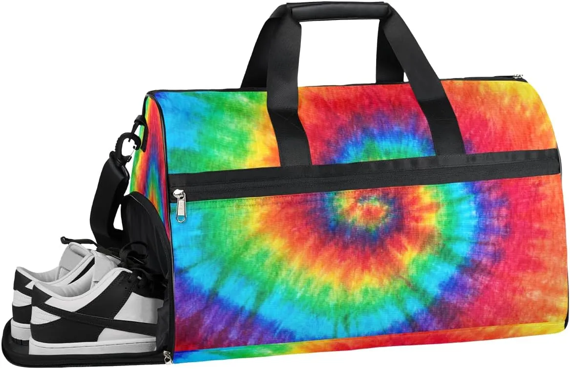 Abstract Swirl Tie Dye Resistant Sports Gym Bag for Women Men Travel Duffel bag with Wet Pocket & Shoes Compartment Waterproof Weekender Bag 19.7"x9.9"x13"