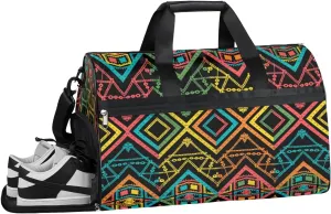 Africa Rhombus Ancient Sports Gym Bag for Women and Men Travel Duffel Bag Overnight Shoulder Bag Waterproof Workout Bag Portable Sports Tote with Shoes Compartment