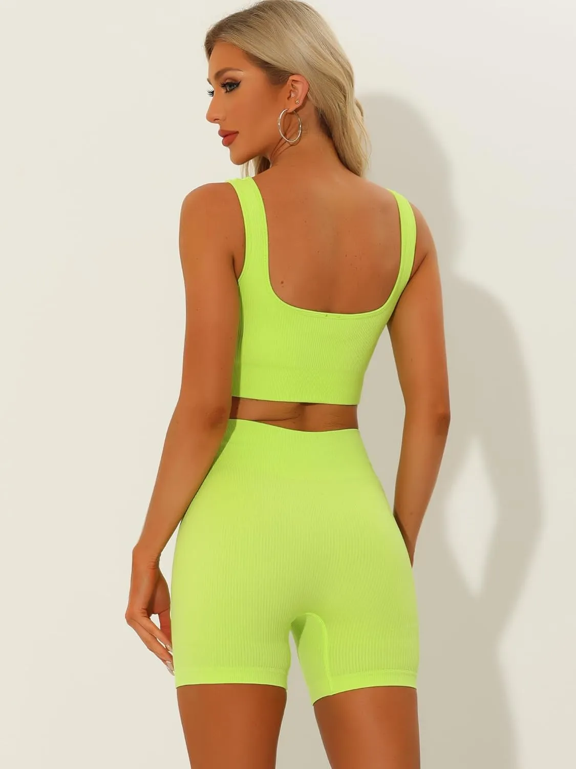 Allegra K Women's 2 Piece Workout Sets Sports Bra High Waisted Shorts Sets Gym Yoga Outfits