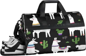 Alpaca White Cactus Sports Gym Bag with Wet Pocket & Shoes Compartment Waterproof Workout Duffel Bag for Women and Men Weekender Overnight Duffle Bag Travel Carry-on Tote