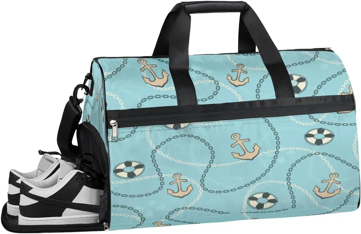 Anchor Design Sports Gym Bag with Wet Pocket & Shoes Compartment Waterproof Workout Duffel Bag for Women and Men Weekender Overnight Duffle Bag Travel Carry-on Tote