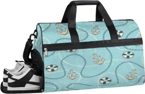 Anchor Design Sports Gym Bag with Wet Pocket & Shoes Compartment Waterproof Workout Duffel Bag for Women and Men Weekender Overnight Duffle Bag Travel Carry-on Tote