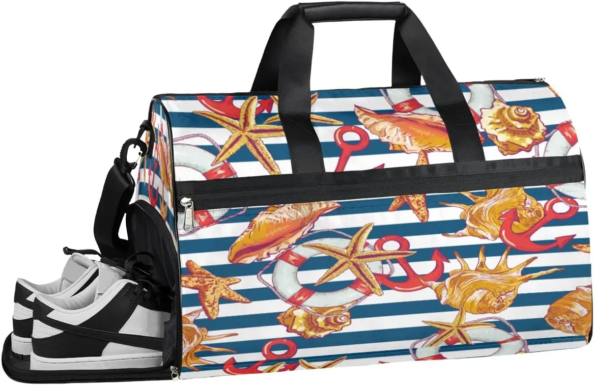 Anchor Pattern Sports Gym Bag with Wet Pocket & Shoes Compartment Waterproof Workout Duffel Bag for Women and Men Weekender Overnight Duffle Bag Travel Carry-on Tote
