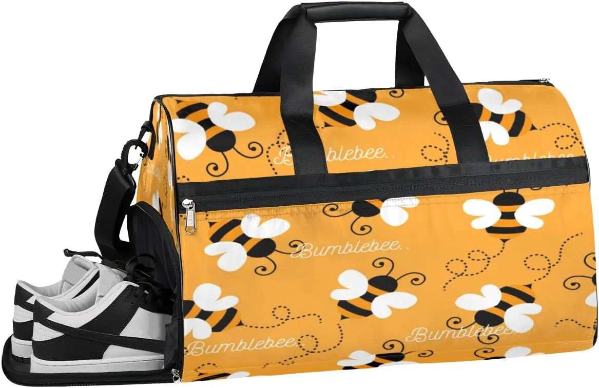Animal Bee Pattern Sports Gym Bag with Wet Pocket & Shoes Compartment Waterproof Workout Duffel Bag for Women and Men Weekender Overnight Duffle Bag Travel Carry-on Tote