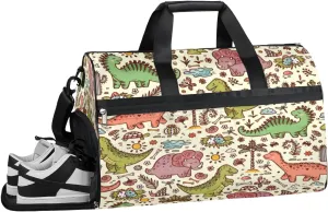 Animal Cute Dinosaur Sports Gym Bag with Wet Pocket & Shoes Compartment Waterproof Workout Duffel Bag for Women and Men Weekender Overnight Duffle Bag Travel Carry-on Tote