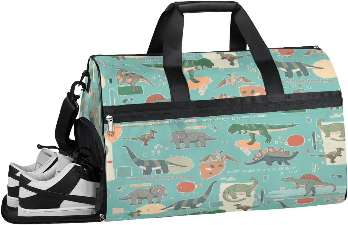 Animal Dinosaur Design Sports Gym Bag with Wet Pocket & Shoes Compartment Waterproof Workout Duffel Bag for Women and Men Weekender Overnight Duffle Bag Travel Carry-on Tote