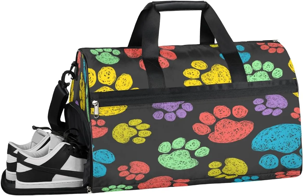 Animal Dog Paw Prints Resistant Sports Gym Bag for Women Men Travel Duffel bag with Wet Pocket & Shoes Compartment Waterproof Weekender Bag 19.7"x9.9"x13"