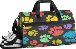 Animal Dog Paw Prints Resistant Sports Gym Bag for Women Men Travel Duffel bag with Wet Pocket & Shoes Compartment Waterproof Weekender Bag 19.7"x9.9"x13"
