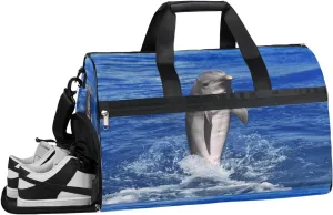 Animal Dolphin Sea Sports Gym Bag with Wet Pocket & Shoes Compartment Waterproof Workout Duffel Bag for Women and Men Weekender Overnight Duffle Bag Travel Carry-on Tote