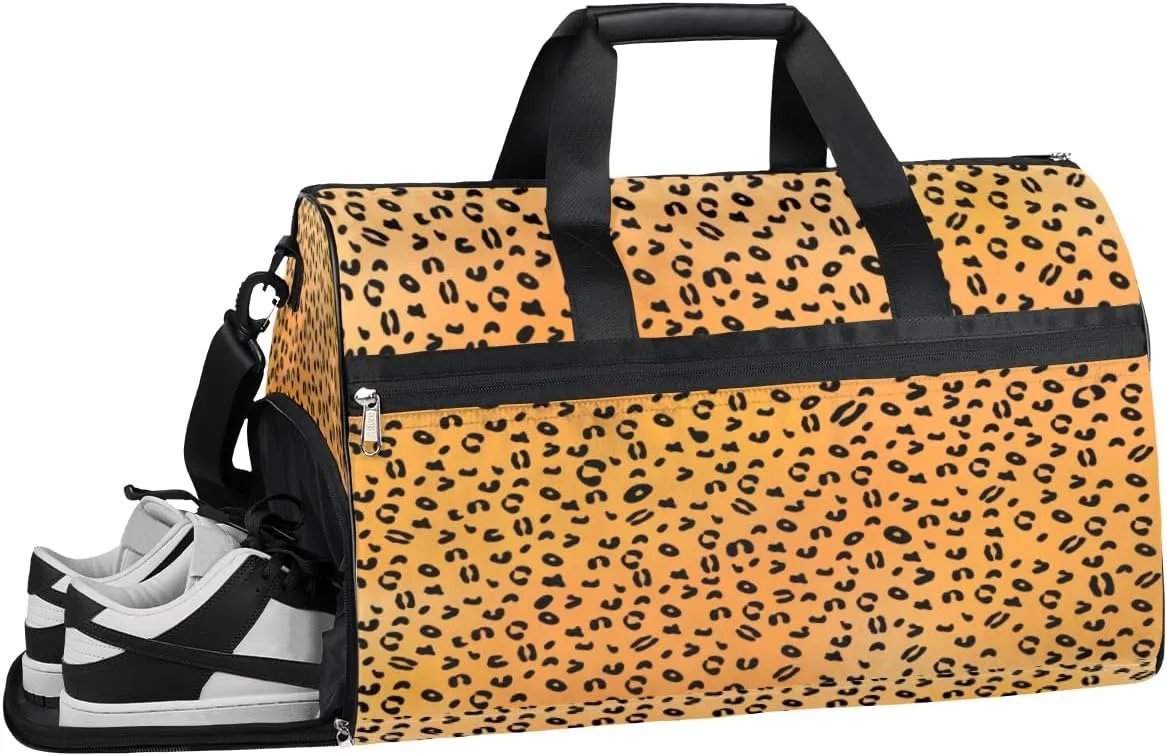 Animal Leopard Sports Gym Bag with Wet Pocket & Shoes Compartment Waterproof Workout Duffel Bag for Women and Men Weekender Overnight Duffle Bag Travel Carry-on Tote