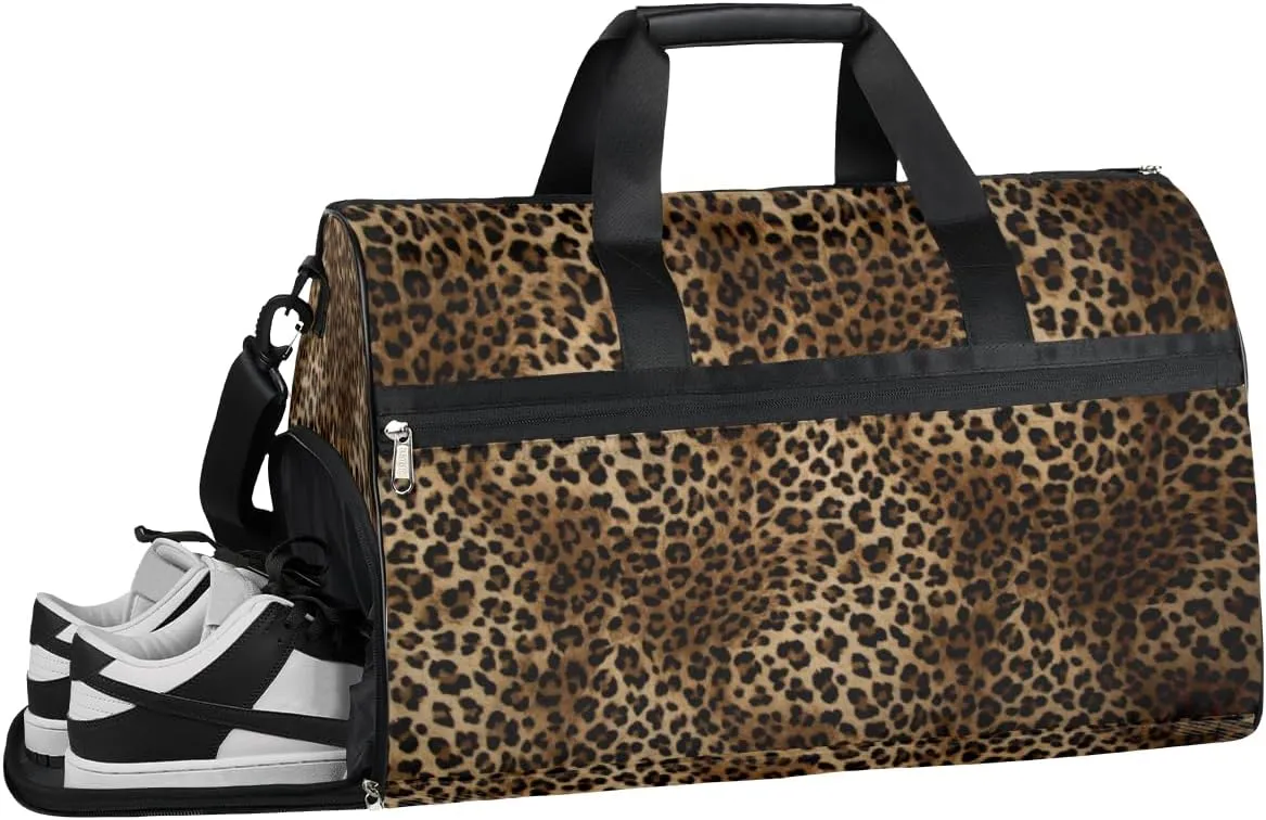 Animal Leopards Sports Gym Bag with Wet Pocket & Shoes Compartment Waterproof Workout Duffel Bag for Women and Men Weekender Overnight Duffle Bag Travel Carry-on Tote
