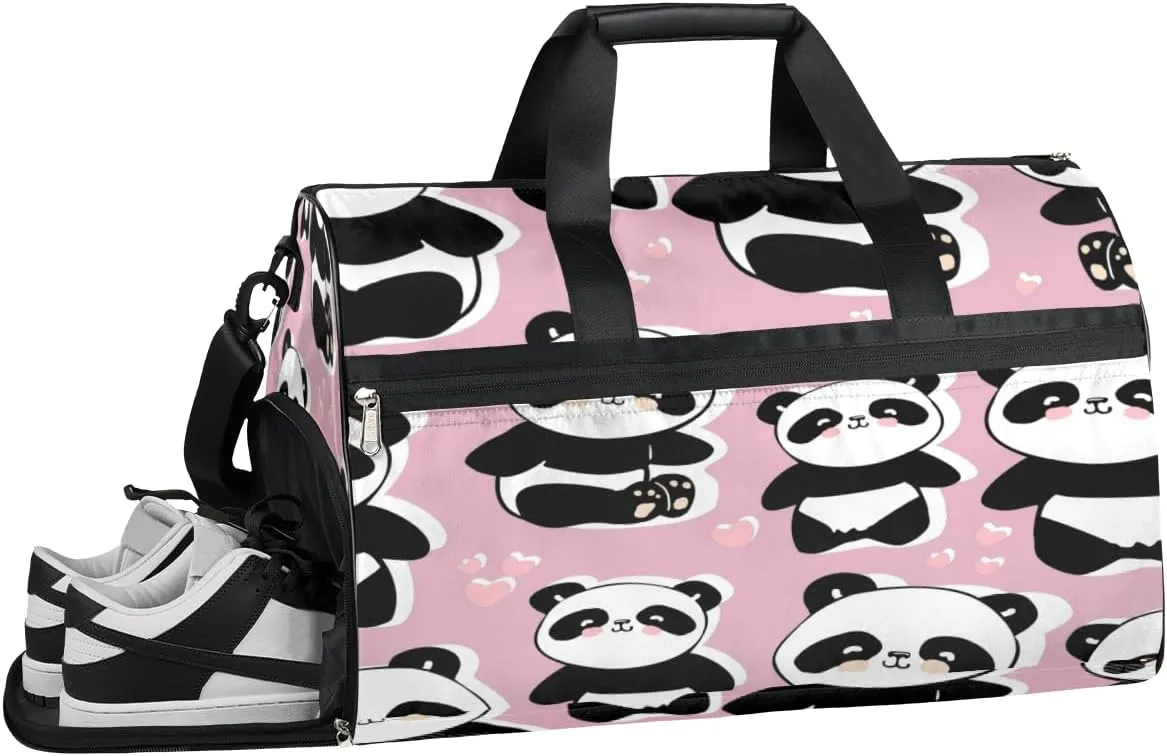 Animal Panda Pattern Sports Gym Bag with Wet Pocket & Shoes Compartment Waterproof Workout Duffel Bag for Women and Men Weekender Overnight Duffle Bag Travel Carry-on Tote
