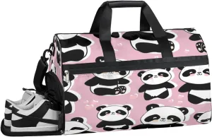 Animal Panda Pattern Sports Gym Bag with Wet Pocket & Shoes Compartment Waterproof Workout Duffel Bag for Women and Men Weekender Overnight Duffle Bag Travel Carry-on Tote