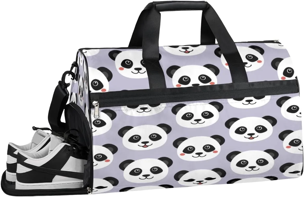 Animal Panda Prints Sports Gym Bag with Wet Pocket & Shoes Compartment Waterproof Workout Duffel Bag for Women and Men Weekender Overnight Duffle Bag Travel Carry-on Tote