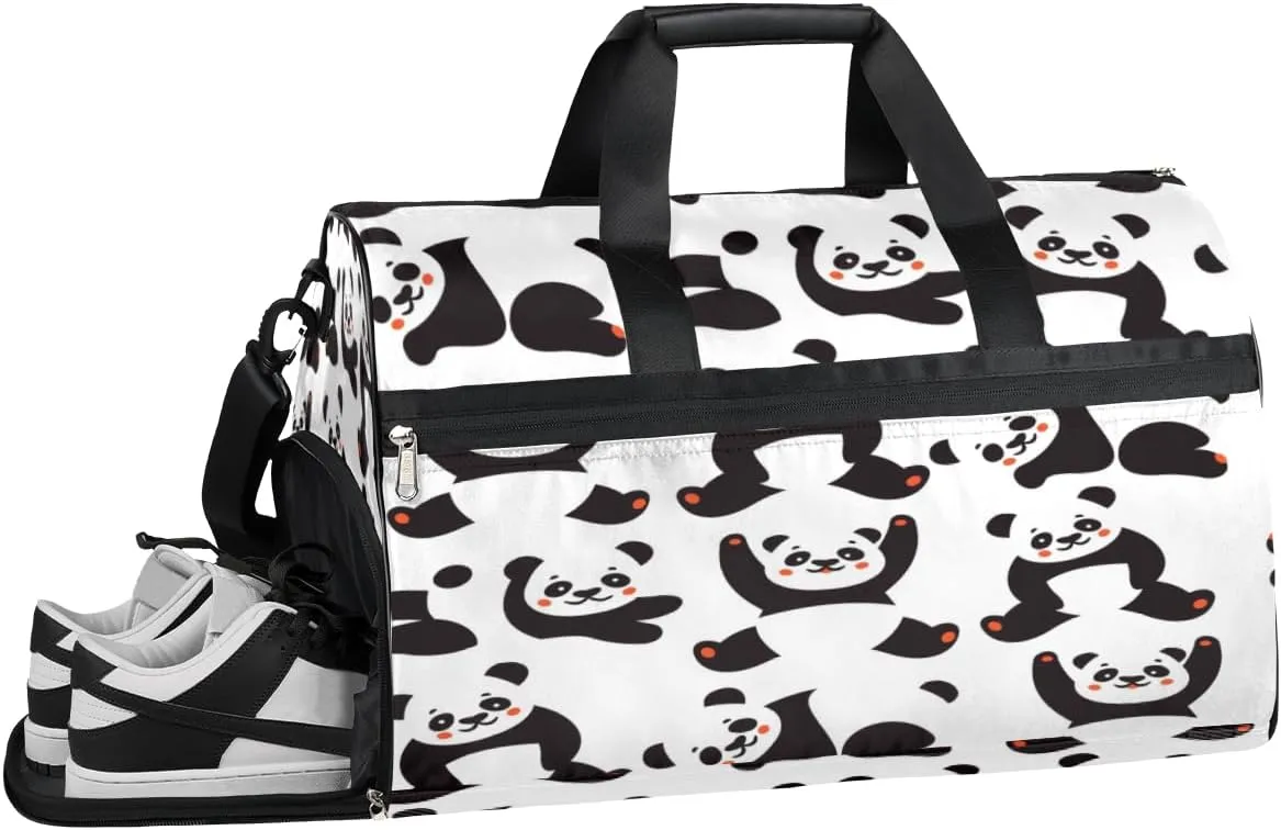Animal Panda Theme Sports Gym Bag with Wet Pocket & Shoes Compartment Waterproof Workout Duffel Bag for Women and Men Weekender Overnight Duffle Bag Travel Carry-on Tote