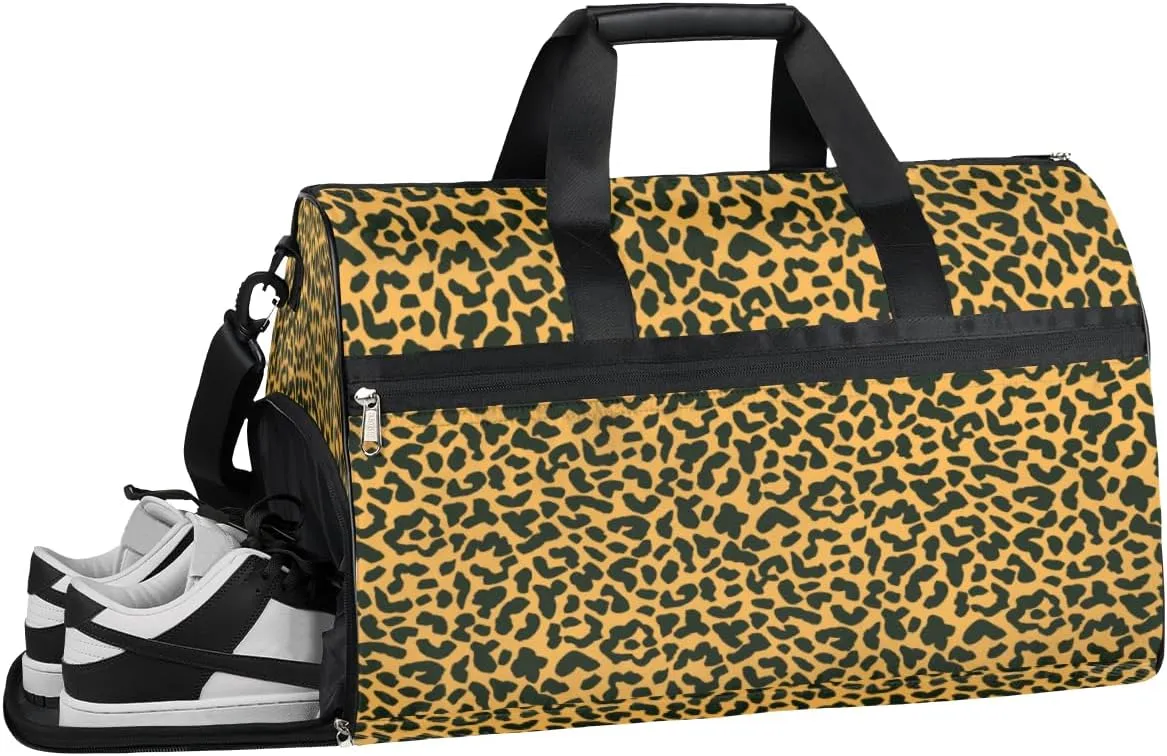 Animals Leopard Skin Sports Gym Bag with Wet Pocket & Shoes Compartment Waterproof Workout Duffel Bag for Women and Men Weekender Overnight Duffle Bag Travel Carry-on Tote