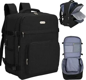 BAGLHER Travel Backpack Carry on Flight Approved with USB Charging Port, Laptop and Shoe Compartment, Travel Backpack for Airplane Travel, Work, College, Business, Black