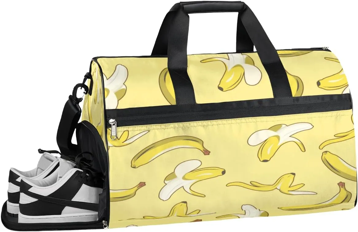 Banana Fruit Pattern Sports Gym Bag with Wet Pocket & Shoes Compartment Waterproof Workout Duffel Bag for Women and Men Weekender Overnight Duffle Bag Travel Carry-on Tote