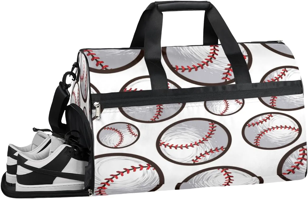 Baseball Ball Print Sports Gym Bag with Wet Pocket & Shoes Compartment Waterproof Workout Duffel Bag for Women and Men Weekender Overnight Duffle Bag Travel Carry-on Tote
