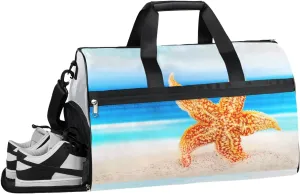 Beach Design Sports Gym Bag with Wet Pocket & Shoes Compartment Waterproof Workout Duffel Bag for Women and Men Weekender Overnight Duffle Bag Travel Carry-on Tote