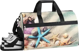 Beach Starfish Pattern Sports Gym Bag with Wet Pocket & Shoes Compartment Waterproof Workout Duffel Bag for Women and Men Weekender Overnight Duffle Bag Travel Carry-on Tote
