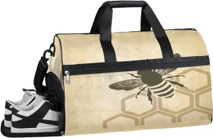 Bee Pattern Sports Gym Bag with Wet Pocket & Shoes Compartment Waterproof Workout Duffel Bag for Women and Men Weekender Overnight Duffle Bag Travel Carry-on Tote