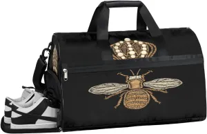 Bee Print Animal Sports Gym Bag with Wet Pocket & Shoes Compartment Waterproof Workout Duffel Bag for Women and Men Weekender Overnight Duffle Bag Travel Carry-on Tote