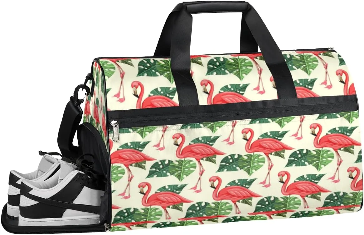 Bird Elegant Flamingo Sports Gym Bag with Wet Pocket & Shoes Compartment Waterproof Workout Duffel Bag for Women and Men Weekender Overnight Duffle Bag Travel Carry-on Tote