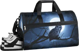 Bird Owl Tree Moonlight Resistant Sports Gym Bag for Women Men Travel Duffel bag with Wet Pocket & Shoes Compartment Waterproof Weekender Bag 19.7"x9.9"x13"
