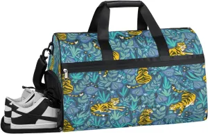 Bohemian Tiger Sports Gym Bag with Wet Pocket & Shoes Compartment Waterproof Workout Duffel Bag for Women and Men Weekender Overnight Duffle Bag Travel Carry-on Tote