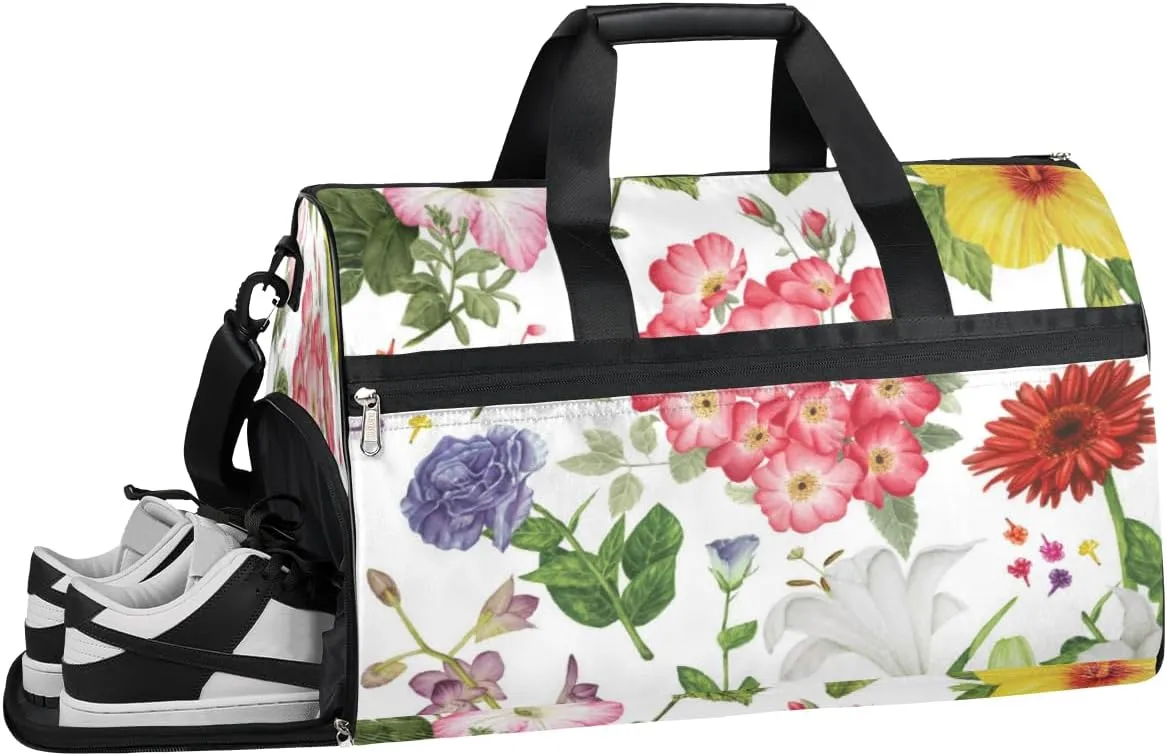 Brightly Colored Flowers Sports Gym Bag with Wet Pocket & Shoes Compartment Waterproof Workout Duffel Bag for Women and Men Weekender Overnight Duffle Bag Travel Carry-on Tote