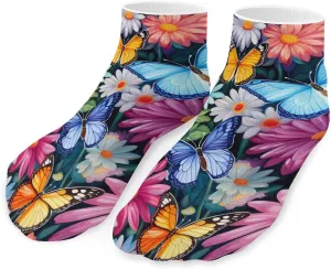 Butterflies Daisy Flowers Cute Ankle Socks 1 Pairs Low Cut No Show Sock Breathable Stocking for Men Women
