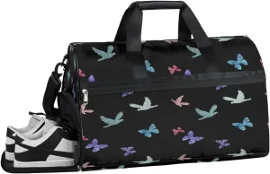 Butterfly And Birds Sports Gym Bag with Wet Pocket & Shoes Compartment Waterproof Workout Duffel Bag for Women and Men Weekender Overnight Duffle Bag Travel Carry-on Tote
