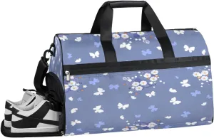 Butterfly And Flowers Sports Gym Bag with Wet Pocket & Shoes Compartment Waterproof Workout Duffel Bag for Women and Men Weekender Overnight Duffle Bag Travel Carry-on Tote