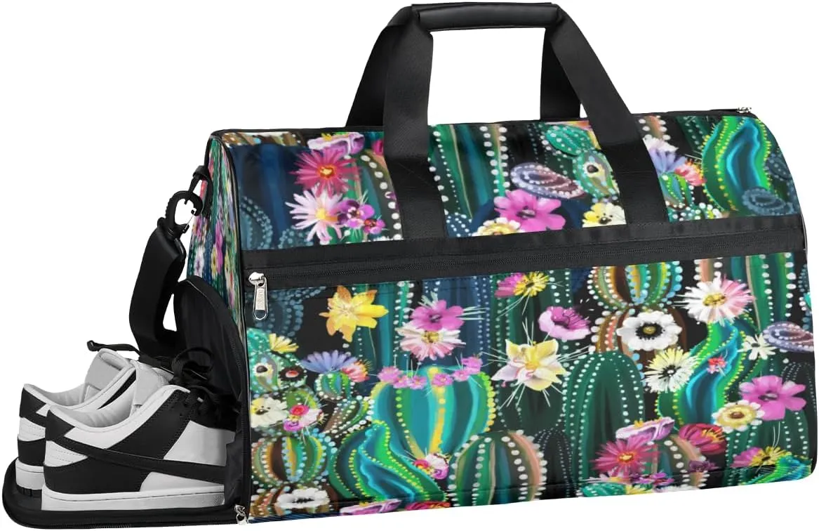 Cactus Colorful Sports Gym Bag with Wet Pocket & Shoes Compartment Waterproof Workout Duffel Bag for Women and Men Weekender Overnight Duffle Bag Travel Carry-on Tote