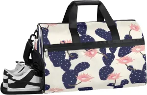Cactus Flower Pattern Sports Gym Bag with Wet Pocket & Shoes Compartment Waterproof Workout Duffel Bag for Women and Men Weekender Overnight Duffle Bag Travel Carry-on Tote