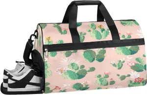 Cactus Print Sports Gym Bag with Wet Pocket & Shoes Compartment Waterproof Workout Duffel Bag for Women and Men Weekender Overnight Duffle Bag Travel Carry-on Tote