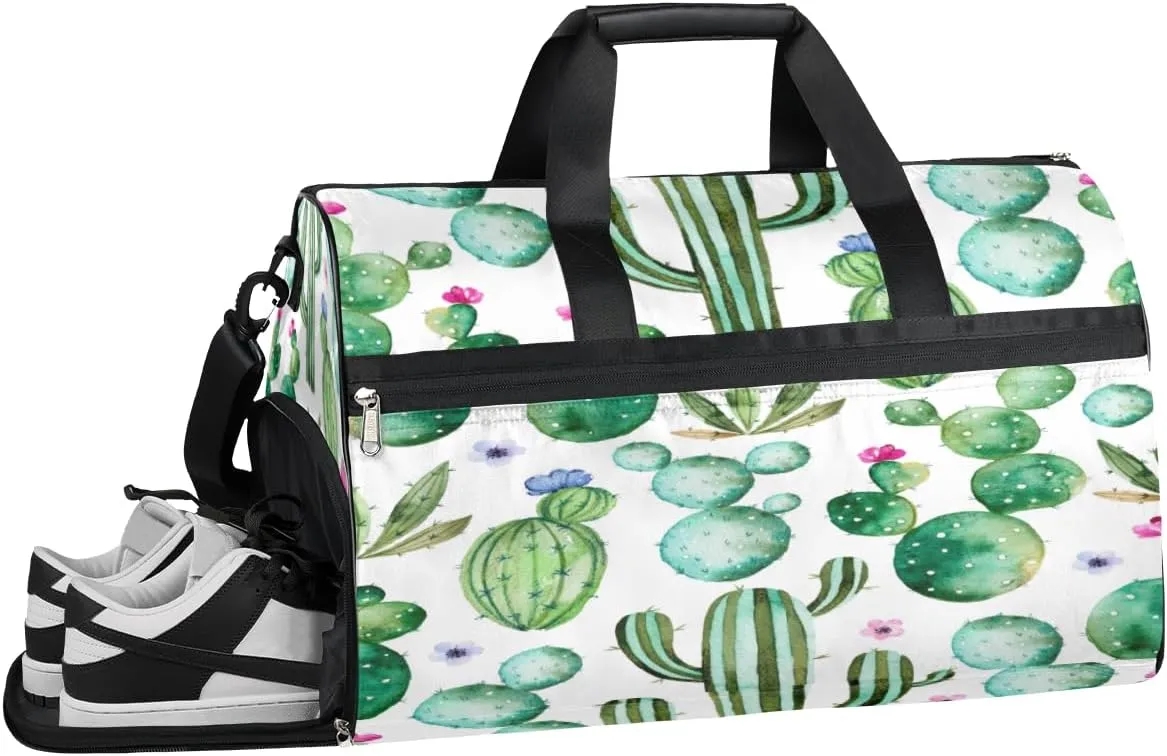Cactus Sports Gym Bag with Wet Pocket & Shoes Compartment Waterproof Workout Duffel Bag for Women and Men Weekender Overnight Duffle Bag Travel Carry-on Tote