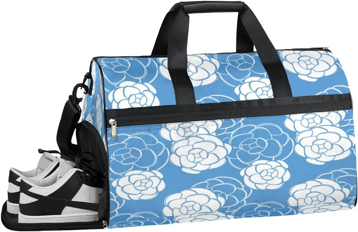 Camellia Sports Gym Bag with Wet Pocket & Shoes Compartment Waterproof Workout Duffel Bag for Women and Men Weekender Overnight Duffle Bag Travel Carry-on Tote