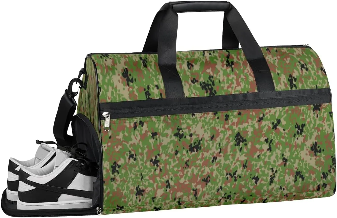 Camo Forest Sports Gym Bag with Wet Pocket & Shoes Compartment Waterproof Workout Duffel Bag for Women and Men Weekender Overnight Duffle Bag Travel Carry-on Tote