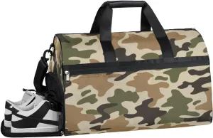 Camo Sports Gym Bag with Wet Pocket & Shoes Compartment Waterproof Workout Duffel Bag for Women and Men Weekender Overnight Duffle Bag Travel Carry-on Tote