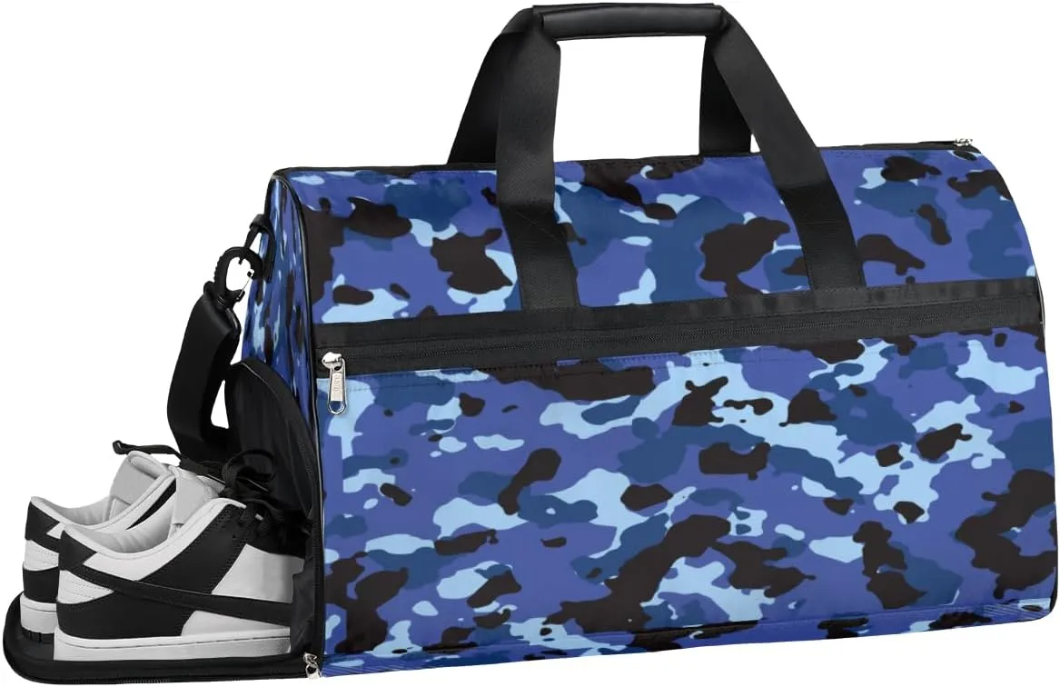Camouflage Pattern Sports Gym Bag with Wet Pocket & Shoes Compartment Waterproof Workout Duffel Bag for Women and Men Weekender Overnight Duffle Bag Travel Carry-on Tote