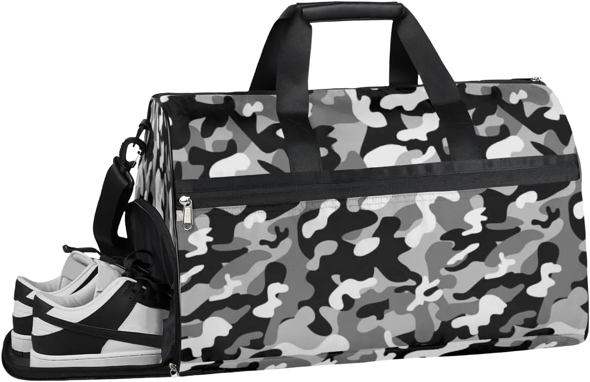 Camouflage Prints Sports Gym Bag with Wet Pocket & Shoes Compartment Waterproof Workout Duffel Bag for Women and Men Weekender Overnight Duffle Bag Travel Carry-on Tote
