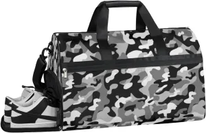 Camouflage Prints Sports Gym Bag with Wet Pocket & Shoes Compartment Waterproof Workout Duffel Bag for Women and Men Weekender Overnight Duffle Bag Travel Carry-on Tote
