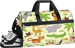 Cartoon Animals Cute Sports Gym Bag with Wet Pocket & Shoes Compartment Waterproof Workout Duffel Bag for Women and Men Weekender Overnight Duffle Bag Travel Carry-on Tote