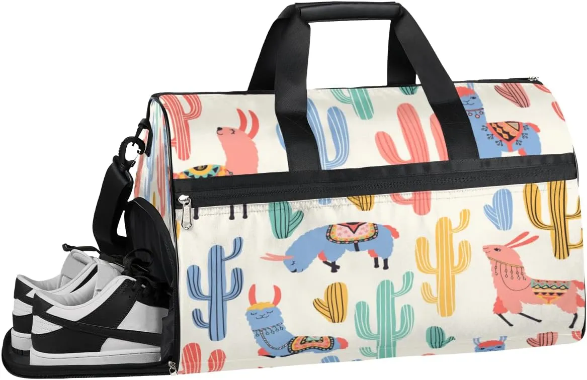 Cartoon Cactus Sports Gym Bag with Wet Pocket & Shoes Compartment Waterproof Workout Duffel Bag for Women and Men Weekender Overnight Duffle Bag Travel Carry-on Tote