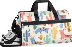 Cartoon Cactus Sports Gym Bag with Wet Pocket & Shoes Compartment Waterproof Workout Duffel Bag for Women and Men Weekender Overnight Duffle Bag Travel Carry-on Tote